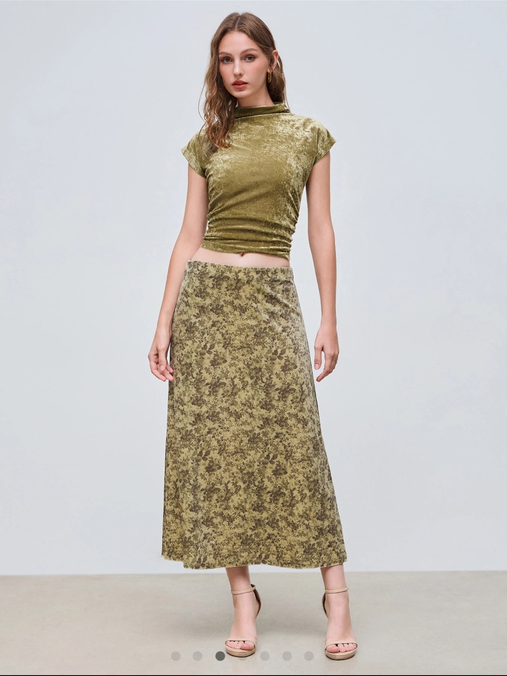 Cider Olive Floral Velvet Maxi Skirt (never worn)